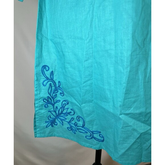 Chances R Blue Embroidered‎ 3/4 Sleeve Cotton Tunic Blouse Resort Wear Women's - Picture 7 of 15